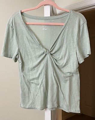 #ad A New Day Knit Top Artsy Twist Front Sage Green Lightweight Linen Women#x27;s Large $9.49