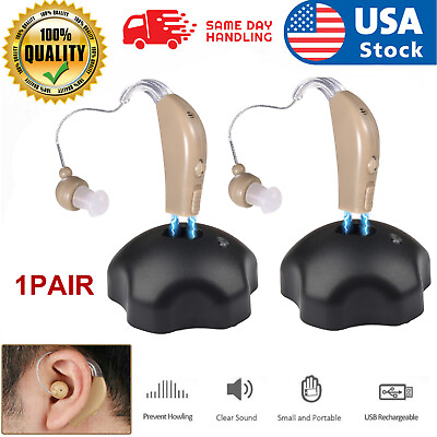 #ad 1 Pair Of Digital Hearing Aid Severe Loss Rechargeable Invisible BTE Ear Aids $24.99