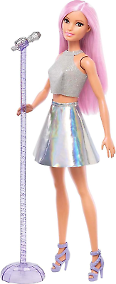 #ad Barbie Pop Star Fashion Doll with Pink Hair amp; Brown Eyes Iridescent Skirt amp; Mic $14.99