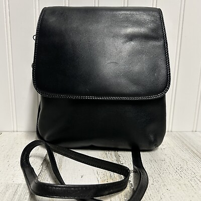 #ad Vintage Derek Alexander Small Black Leather Flap Crossbody Organizer Bag $24.99