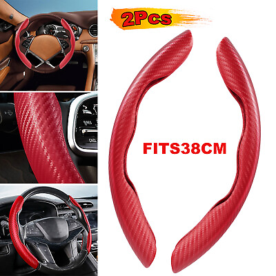 #ad 2x Red Carbon Fiber Universal Car Steering Wheel Booster Cover NonSlip Accessory $12.98