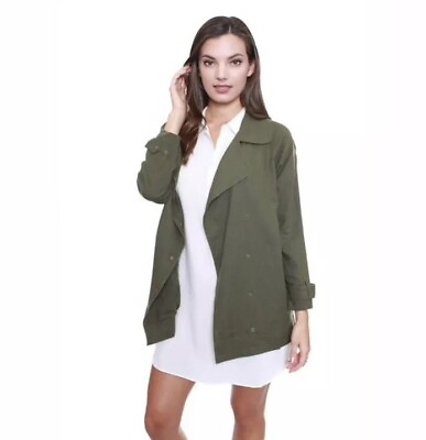 #ad Love Tree Womens Small Asymmetrical Lightweight Utility Linen Jacket Green Coat $17.99