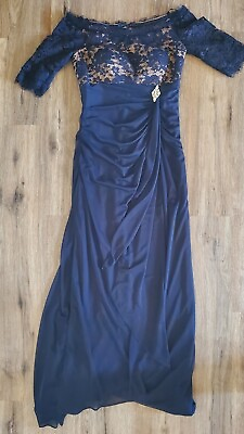 #ad Bamp;A BY BETSY amp; ADAM Womens Navy Formal Lined Long Sleeve Lace Evening Dress 8 $30.00