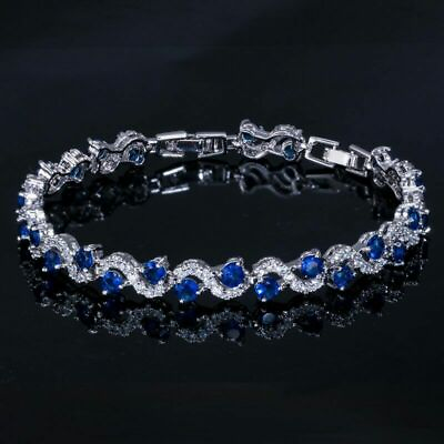 #ad Vintage Blue Sapphire 7.80 CT Marked 935 Argentium Silver 7.25quot; Tennis Bracelet $399.99