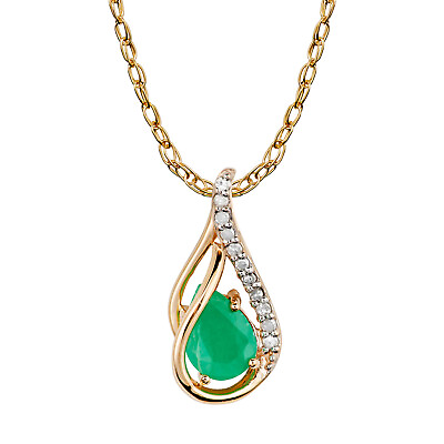 #ad 10k Yellow Gold Genuine Pear shape Emerald amp; Diamond Halo Drop Pendant Necklace $199.99