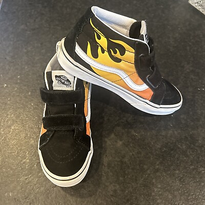 #ad Vans Off The Wall Kids High Top 3 Black Suede Skater Sneakers Flame Stripe $15.50