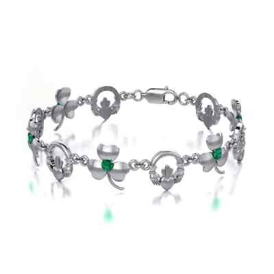 #ad Irish Claddagh Shamrock Love Friendship Sterling Silver Bracelet Peter Stone $79.97