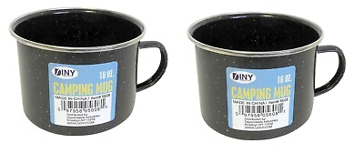 #ad Set of 2 Multi purpose 16 Ounce Black Enamel Camping Mug Soup Coffee Cup $11.95