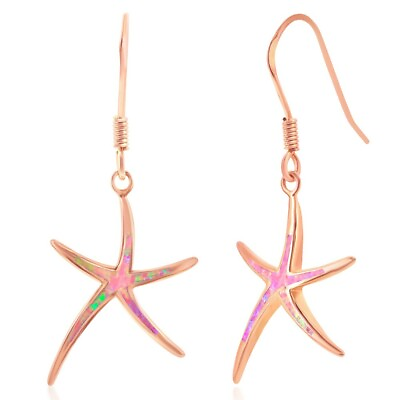 #ad Sterling Silver Rose GP Pink Inlay Opal Starfish Earrings $35.80