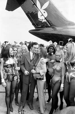 #ad Hugh Hefner arrives at Heathrow Airport in his private DC9 30 jet Old Photo 1 AU $9.00
