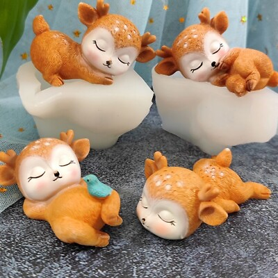 #ad 1PC Baby Deer Silicone Mold White Cake Fondant Molds Baking Decoration DIY Craft $16.41
