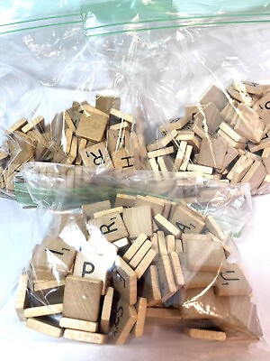 #ad 3 Complete Sets of 100 Wood SCRABBLE Letter Tiles 300 Total 1953 Selchow Righter $16.95