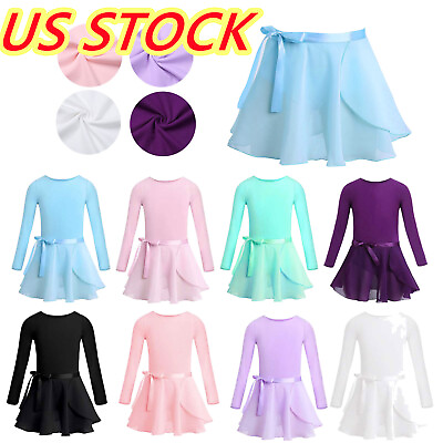 #ad Girls Ballet Dress Long Sleeve Dance Leotard Tutu Dress Skirt Bodysuit Dancewear $14.39
