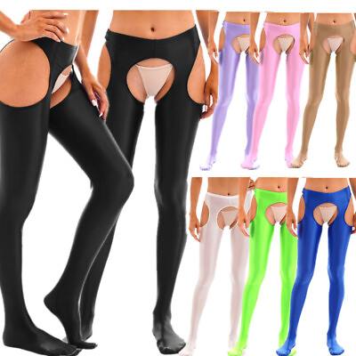 #ad US Women#x27;s Oil Hollow Out Tights Pantyhose Suspender Thigh High Stockings Pants $14.91