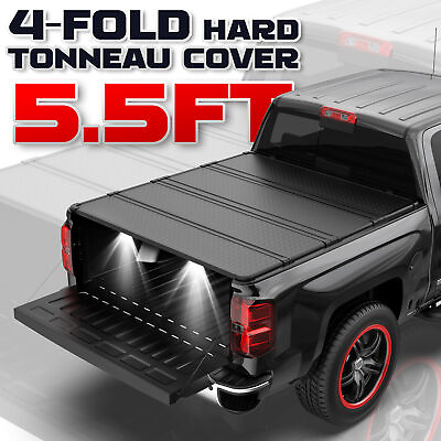 #ad 5.5FT Hard Solid Truck Bed Tonneau Cover for 2014 24 Toyota Tundra 4 Fold w Led $434.79