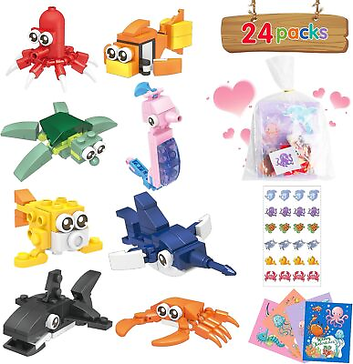 #ad 24 Packs Valentines Day Gifts for Kids Marine Animals Building Blocks Sets for C $57.52