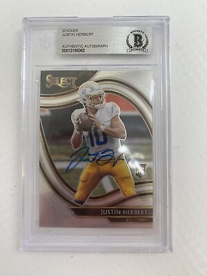 #ad Justin Herbert Rookie Panini Card No. 344 Beckett Authentic Autograph $200.00