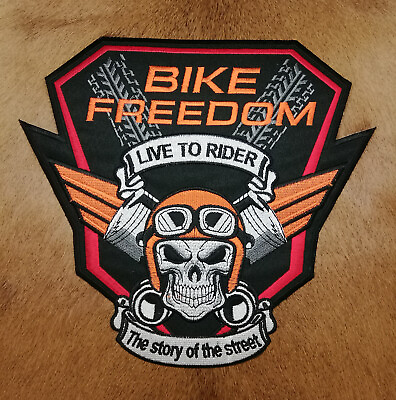 #ad Biker Freedom Live To Rider Skull Piston Motorcycle MC Patch Sew Iron on Large $16.30