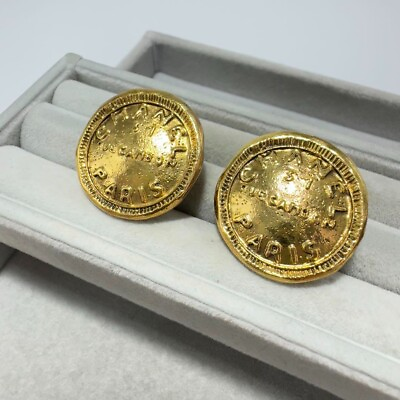 #ad Authentic Chanel earrings vintage Cambon 31 stamp rare gold round Japan 417 160 $375.00