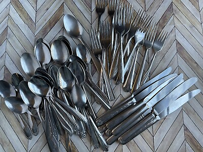 #ad Mixed Lot of Vintage Stainless Steel Flatware Dinner Knives Forks Spoons Serving $60.00