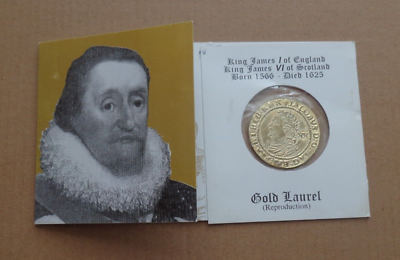 #ad UK Gold Laurel coin King James I Museum reproduction made from pewter cu C $21.32