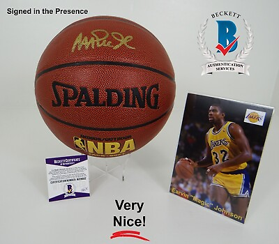 Magic Johnson Lakers Hand Signed Spalding NBA Ball w Beckett Witnessed COA $174.95