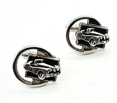 #ad Chevy Car vintage silver toned open work cuff links $16.00