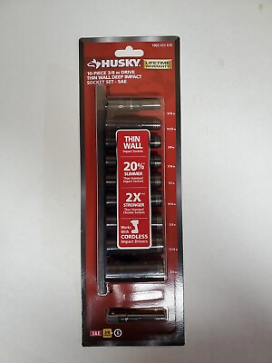 #ad Husky 3 8 in. Drive Thin Wall 10 Piece SAE Deep Impact Socket Set. 1003 433 676. $26.99