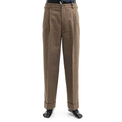 #ad GUCCI 1590$ Check Wool Trouser With Patch In Brown And Orange $1003.50