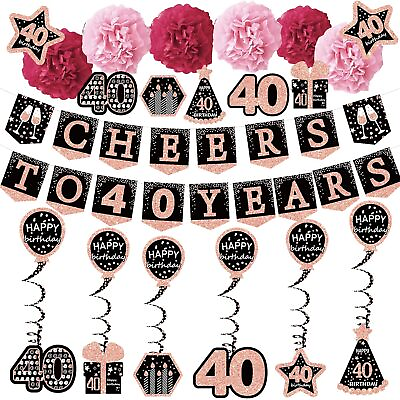 #ad New 40Th Birthday Decorations For Women 21Pack Cheers To 40 Years Rose� $30.39