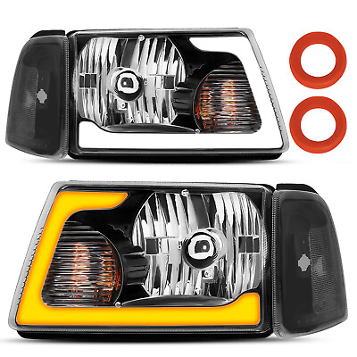 #ad Black Clear Headlight W LED DRL Sequential Turn Light For 2001 2011 Ford Ranger $149.99