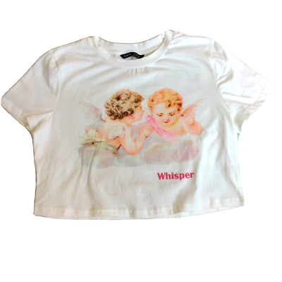 #ad Shein Angel Whisper Crop T Shirt Size XS White Short Sleeve $9.99