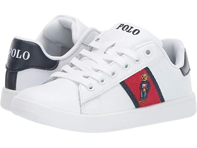 #ad Polo Ralph Lauren Logo Bear Leather Children Low Top Lace Up Sneakers New $50.00