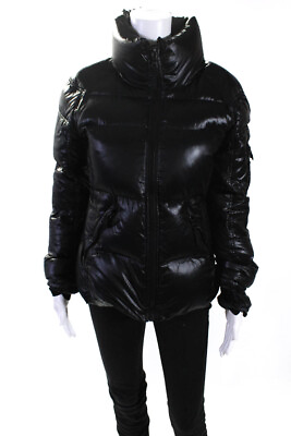 #ad SAM. Womens Full Zipper Puffer Jacket Black Size Medium $85.39