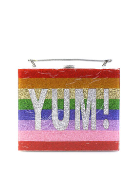 #ad Bari Lynn Womens Glitter Rainbow Striped Resin Yum Cosmetic Case $42.69