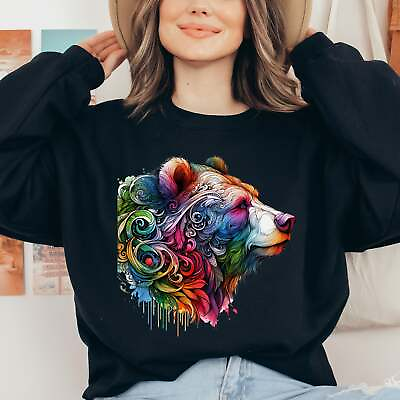 #ad Bear colorful artistic Unisex Sweatshirt Black Navy Dark Heather $37.95
