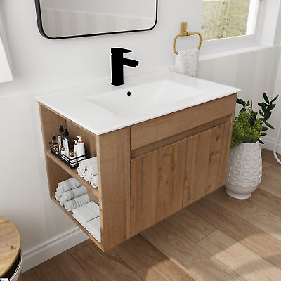 #ad 30quot; Wall Mounted Bathroom Vanity w Ceramic Sink Floating Wood Vanity Cabinet $498.00