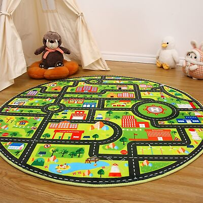 #ad COZYLOOM Round Kids Playmat 4ft Car Rug Toddler Classroom Kids Road and Traff... $69.90