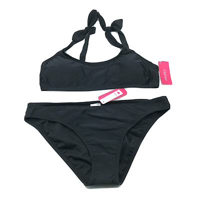 #ad Xhilaration Bikini Set Brief Cheeky Bows Basic Black Size L $16.99