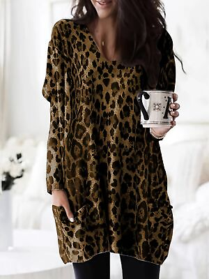 #ad #ad Womens Leopard Long Sleeve Pullover Tops Casual Round Neck Tunic Blouses T shirt $19.29