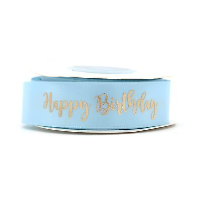 #ad 3 4quot; Blue Ribbon with Gold Writing Happy Birthday Birthday Decoration Blue $15.90