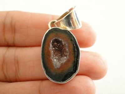 #ad Brown Agate Drusy Druzy Geode Solitaire 925 Sterling Silver Pendant $49.00