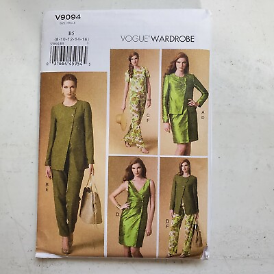#ad Vogue V9094 Unlined Jacket Top Dress Pull On Pants Wardrobe Misses 8 16 UNCUT $12.49