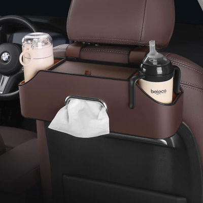 #ad Car Headrest Rear Seat Storage Box with Cup Holder Car Travel Accessory BROWN $33.99