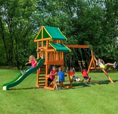 #ad Backyard Discovery Tucson Cedar Wooden Swing Set Kids Outdoor Slide Playground $695.80