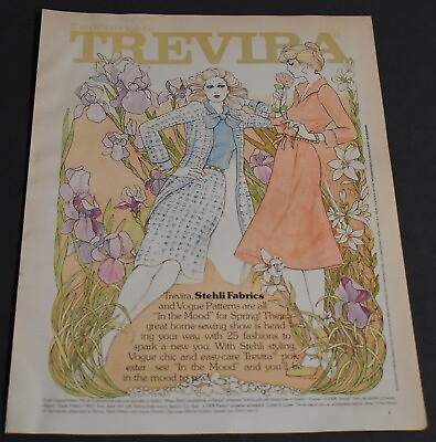 #ad 1975 Print Ad Trevira Stehli Fabrics Pattern Art Ladies Fashion Clothing Style $15.98