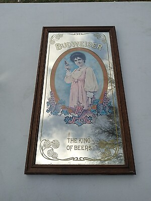 #ad Anheuser Busch Budweiser Beer Girl Mirror Picture George Nathan Print Vtg 1981 $150.00