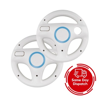 #ad 2 White Racing Steering Wheel Mario Kart for Nintendo Wii Remote Game Controller $14.99