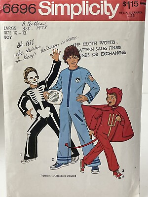 #ad VTG Simplicity Pattern Halloween Costume Kids Devil Skeleton Cut Boys Sz 10 12 $5.99