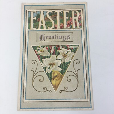 #ad Vintage Postcard Easter Chick Lillies Triangle GW 1 Cent Stamp $19.95